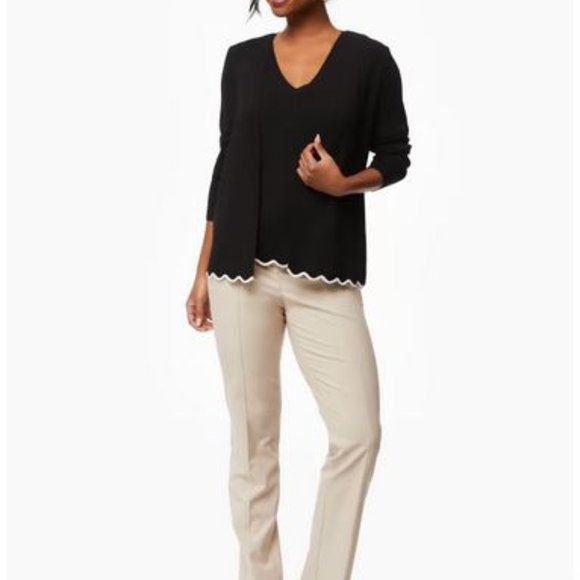 LAURA: Scallop Detail Cardigan - black with white trim - Picture 2 of 8